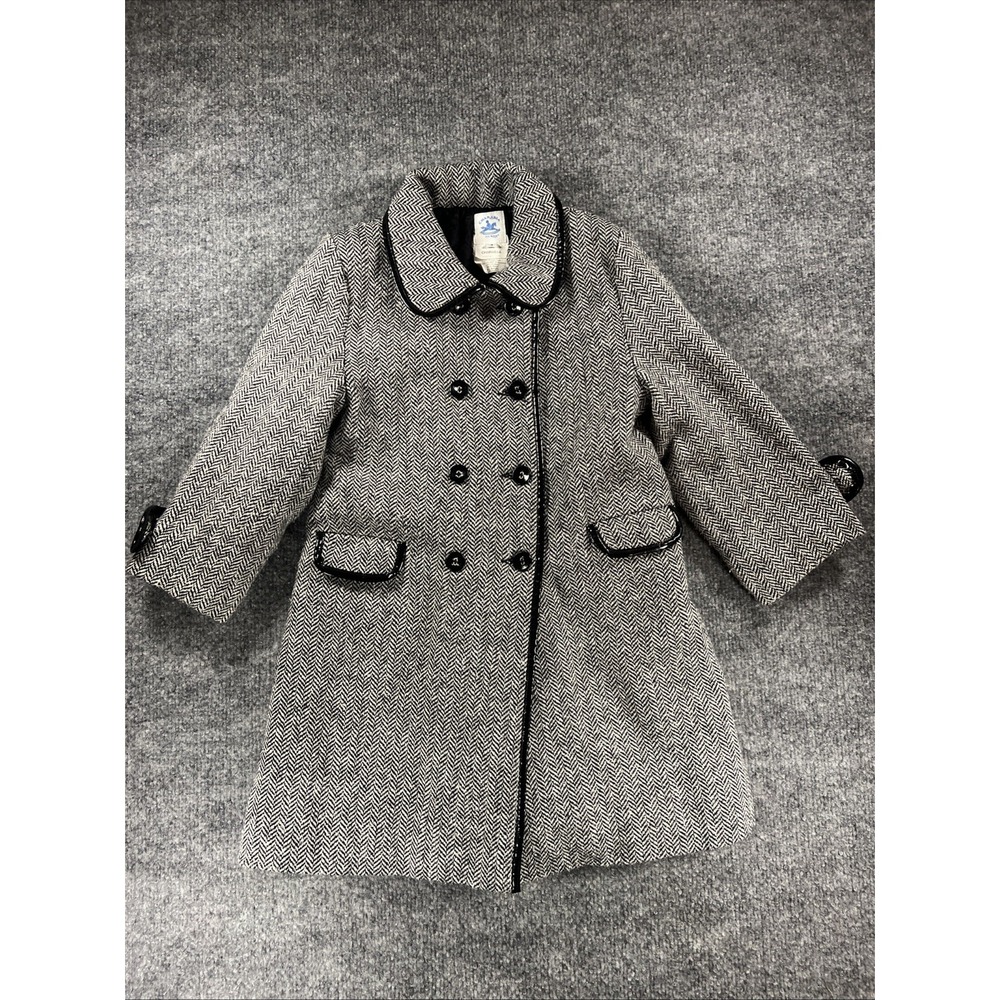 Charabia Paris Girls Vintage Herringbone Double-Breasted Dress Coat - Size 4